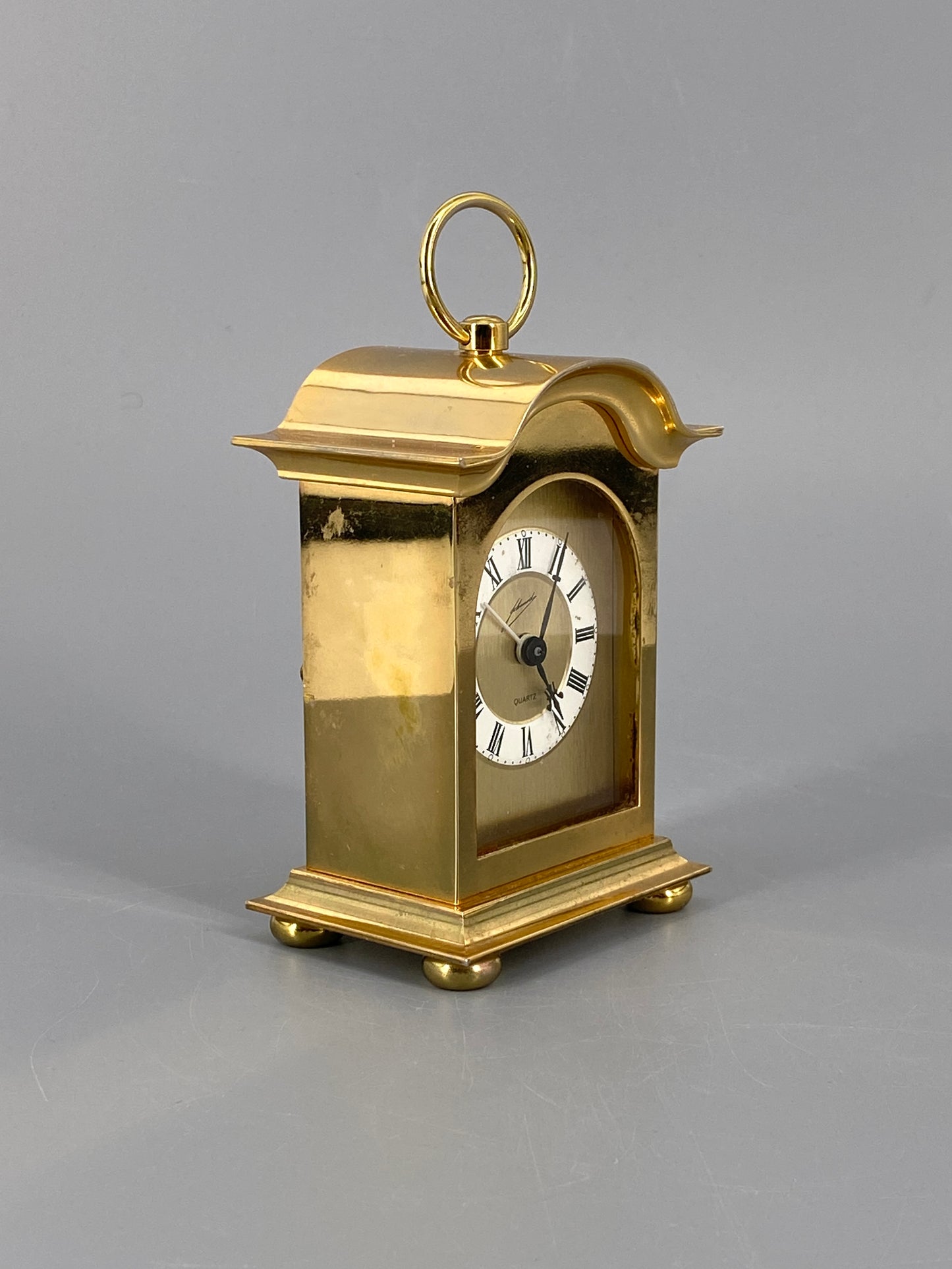 Goldene Quartz Tischuhr von Schmid mit Tragegriff