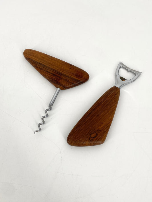 Set Flaschenöffner aus Teakholz, Danish Mid Century Design