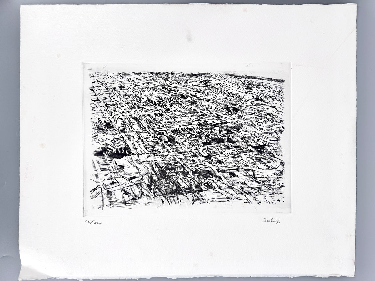 Radierung, Rudolf Schoofs. Landschaft des Informel, signiert