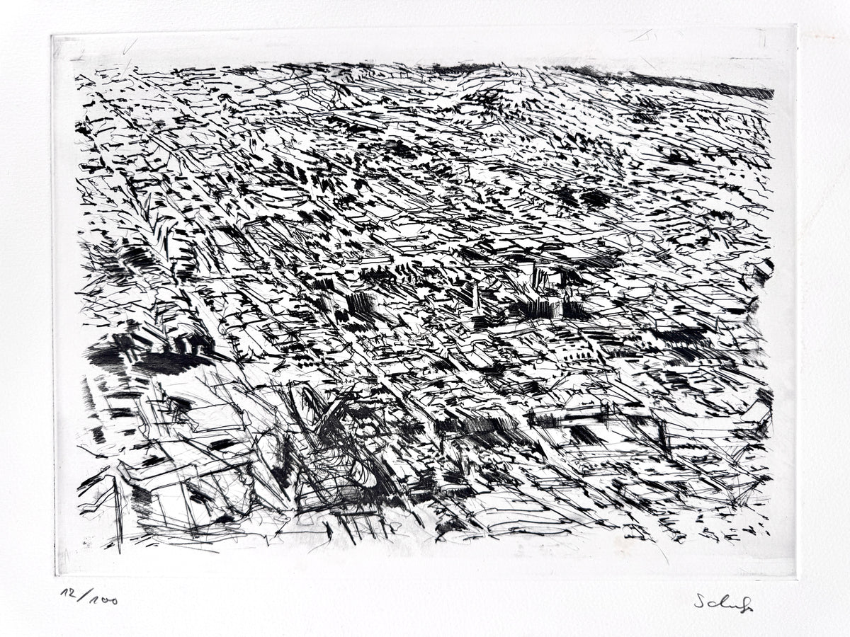 Radierung, Rudolf Schoofs. Landschaft des Informel, signiert