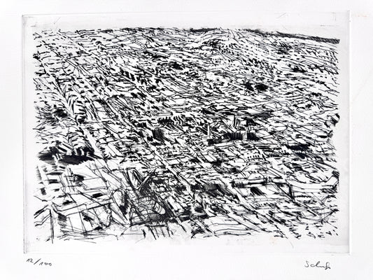 Radierung, Rudolf Schoofs. Landschaft des Informel, signiert