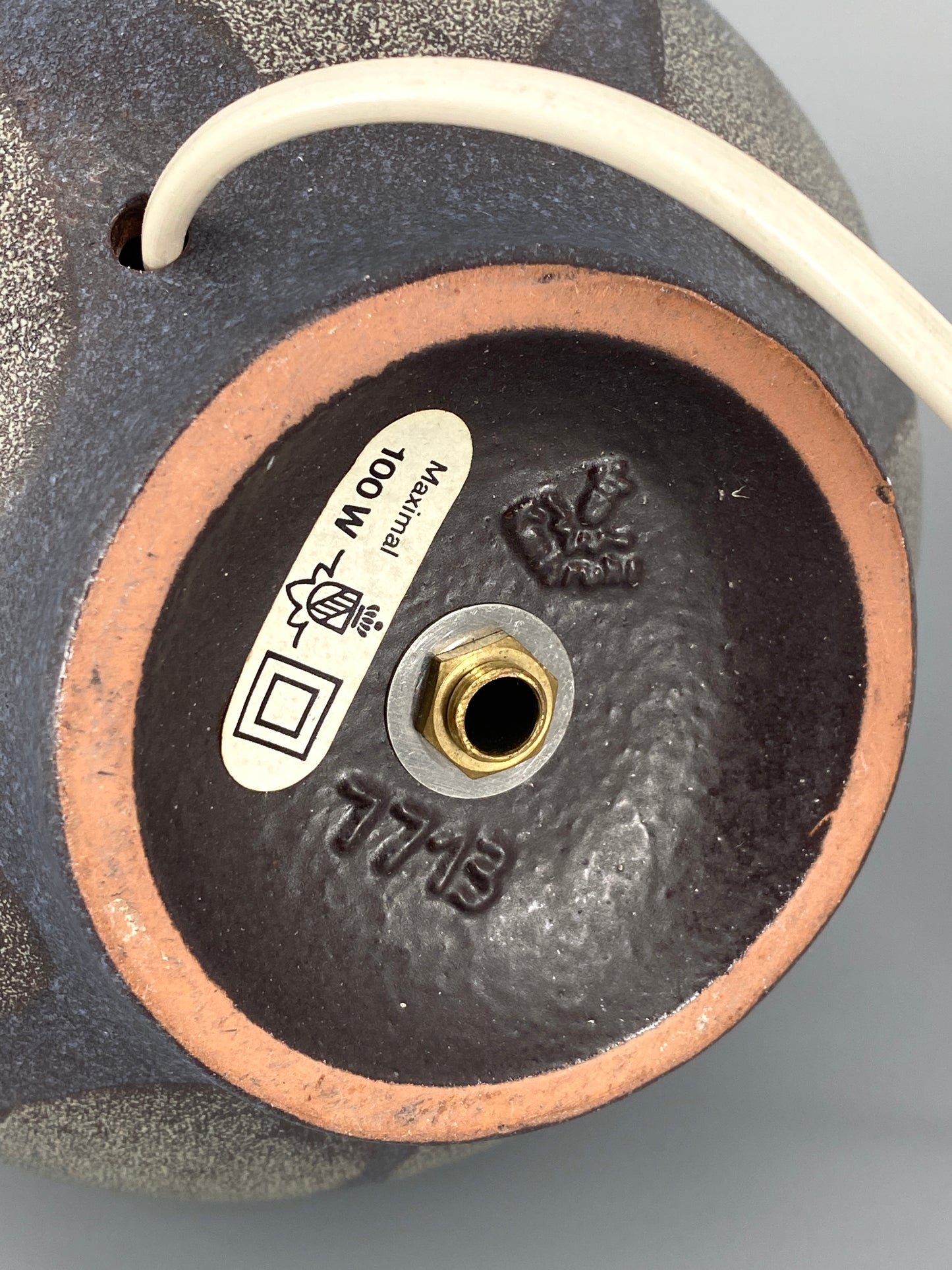 Tischlampe "7713" von Karlsruher Keramik mit originalem Stoffschirm, 50/60er