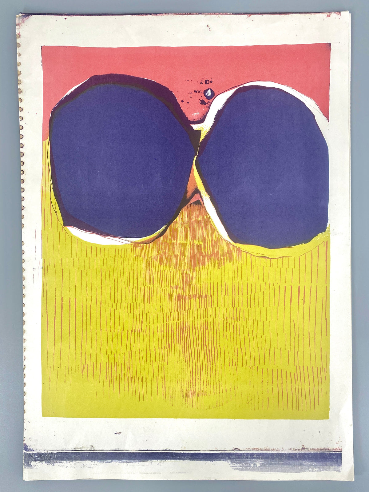 Bunter Original Siebdruck, Abstrakt-Illustrativ.