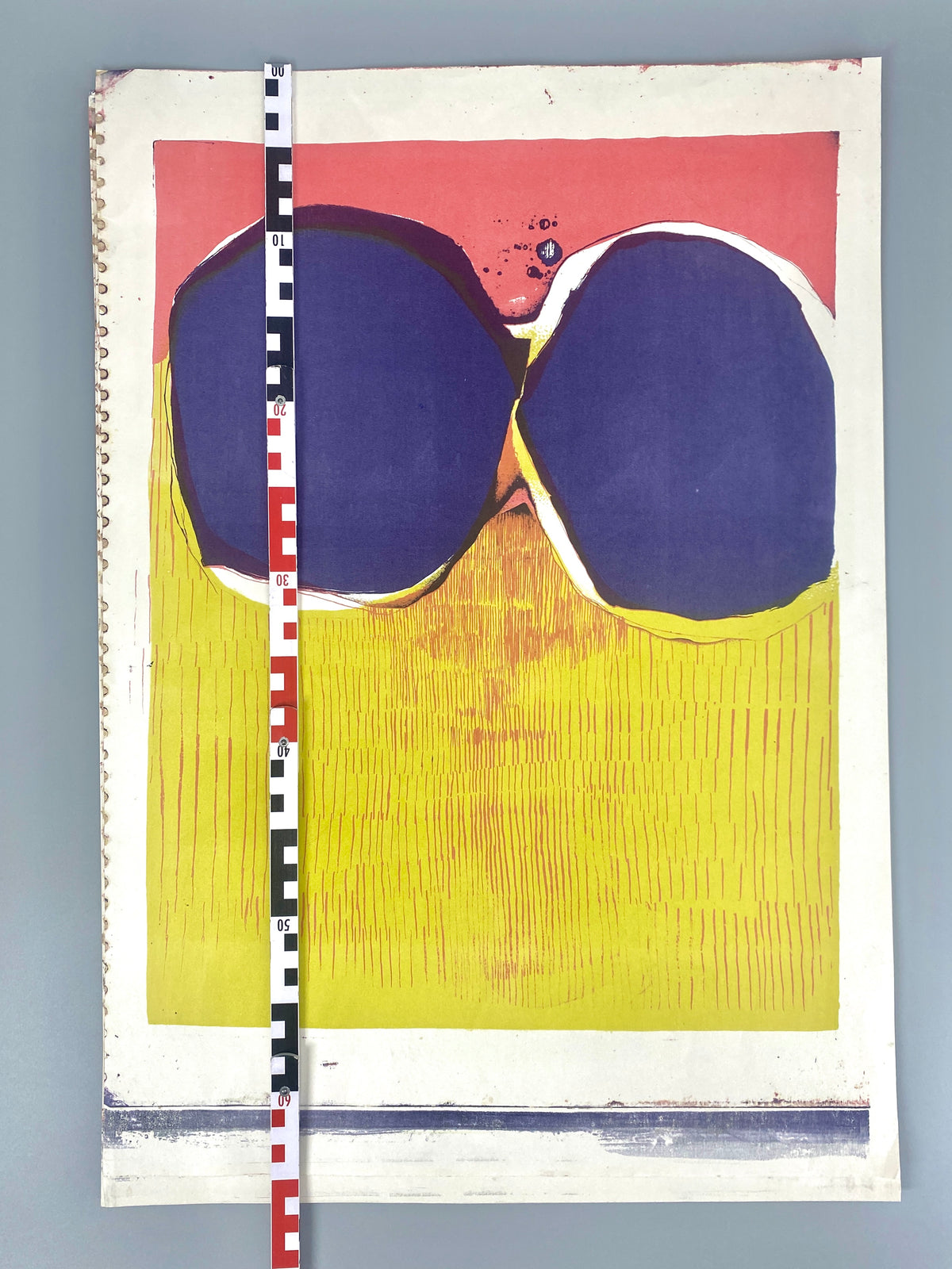 Bunter Original Siebdruck, Abstrakt-Illustrativ.
