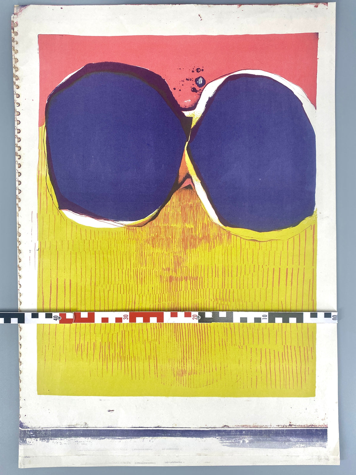 Bunter Original Siebdruck, Abstrakt-Illustrativ.