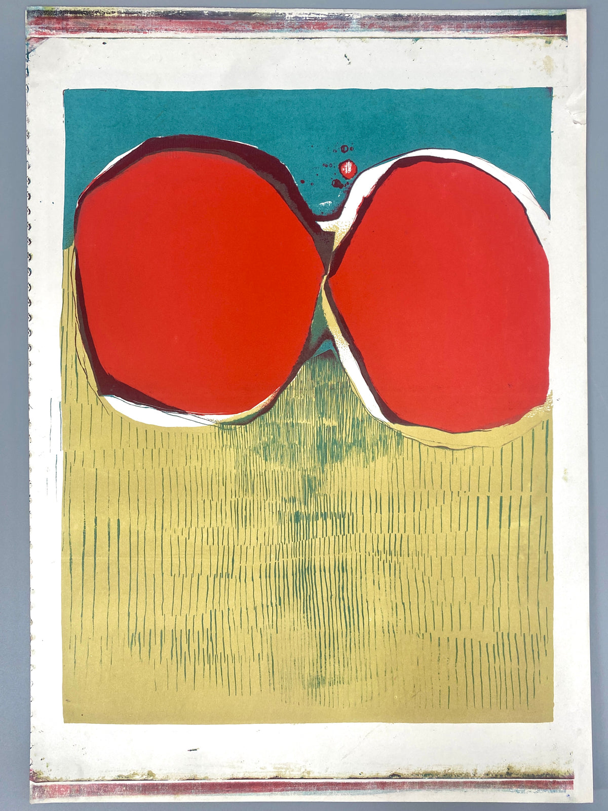 Bunter Original Siebdruck, Abstrakt-Illustrativ.