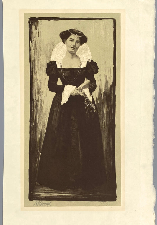 Signierte Lithografie "Frauenporträt" von Bruno Héroux (1868–1944), um 1900