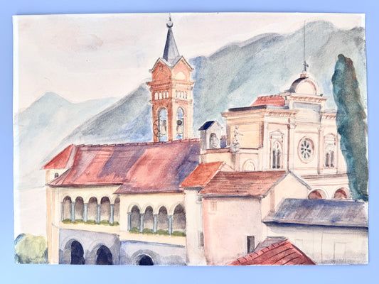 Sacro Monte Madonne des Sasso, Kloster. Aquarell-Zeichnung