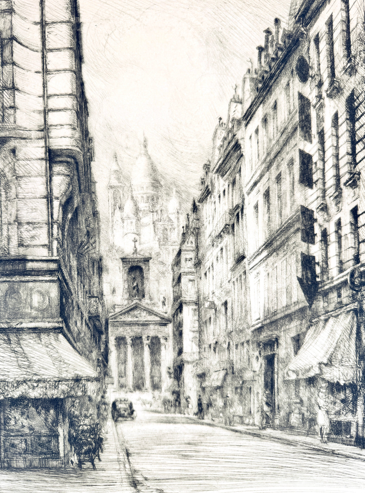 Jean Jules Dufour - Paris, Belle Epoque. Straßenszene mit Sacre Couer