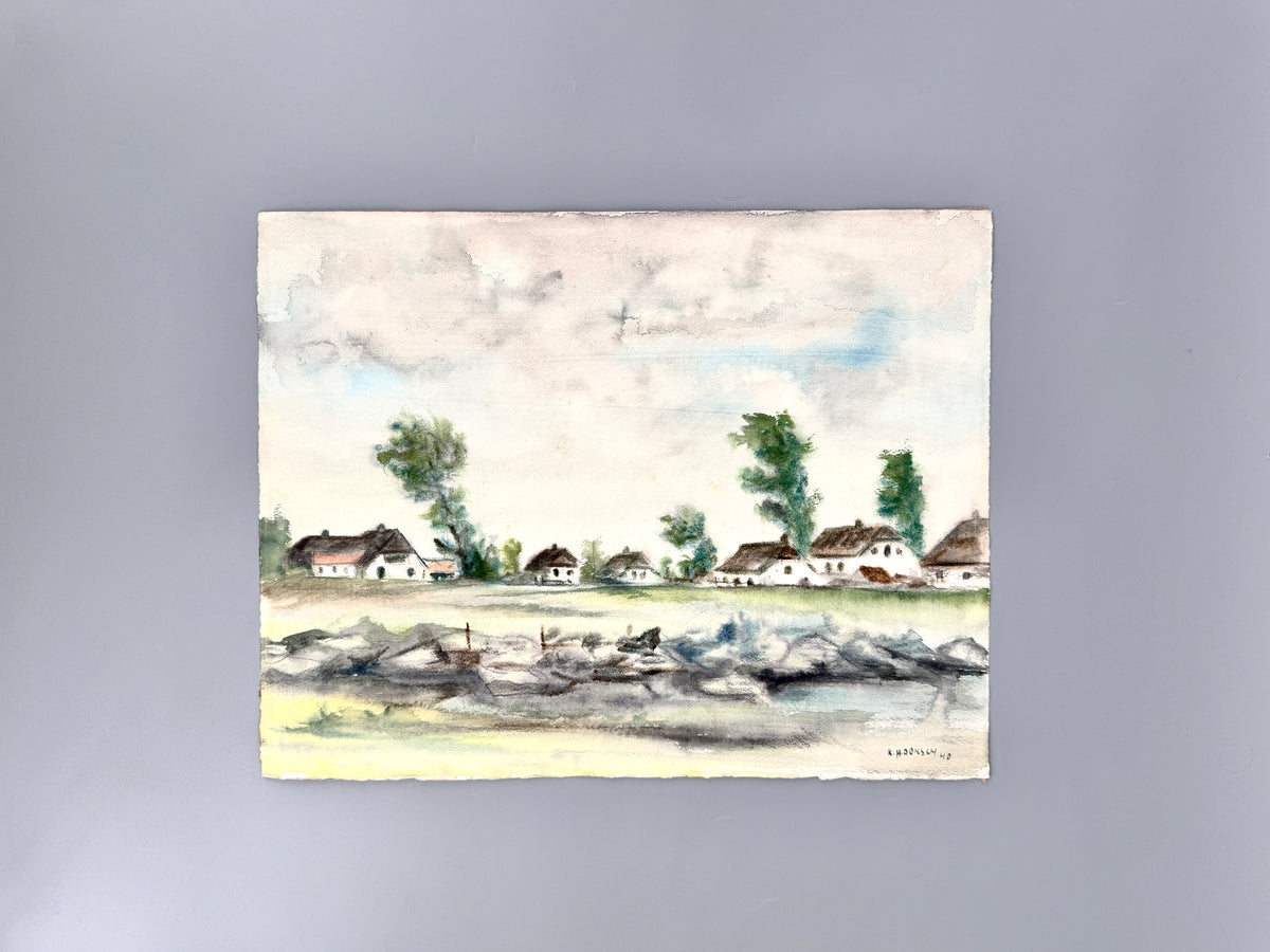 Moderne Ansicht eines Dorfes. Aquarell