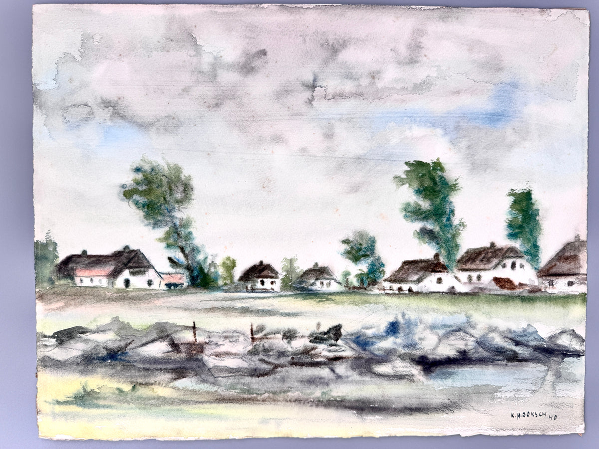 Moderne Ansicht eines Dorfes. Aquarell