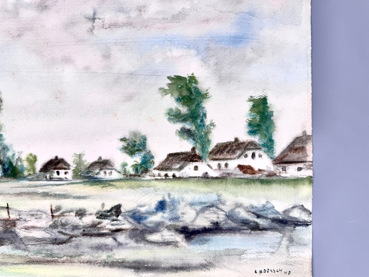 Moderne Ansicht eines Dorfes. Aquarell