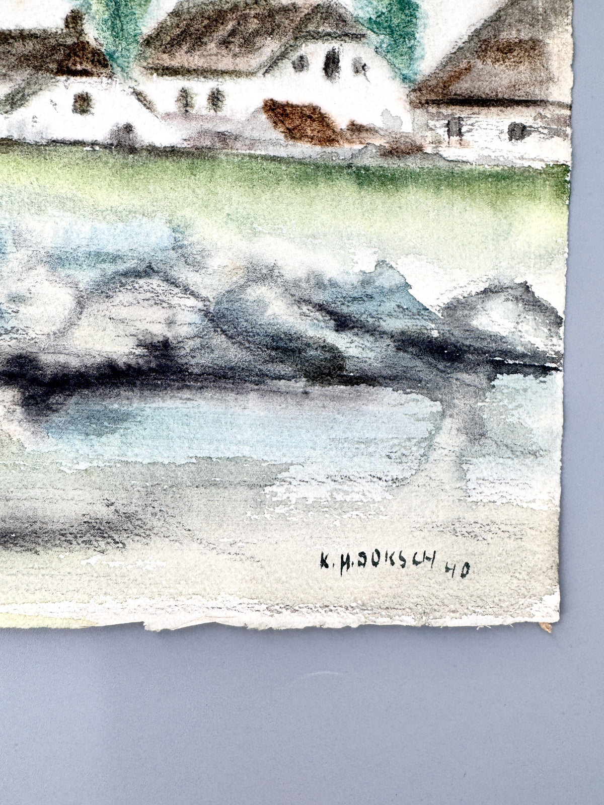 Moderne Ansicht eines Dorfes. Aquarell