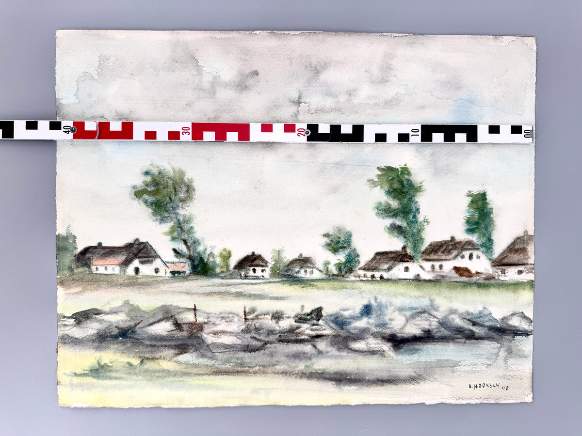 Moderne Ansicht eines Dorfes. Aquarell