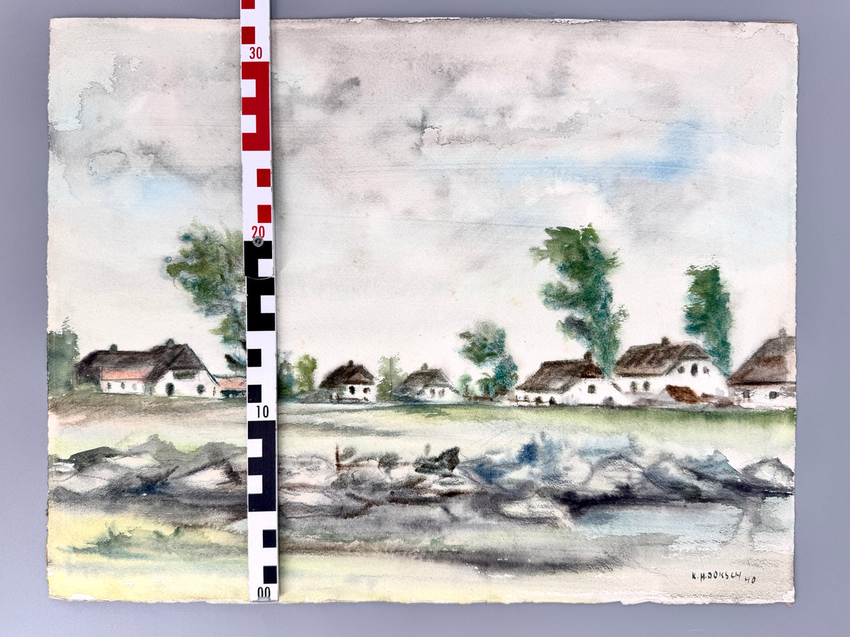 Moderne Ansicht eines Dorfes. Aquarell