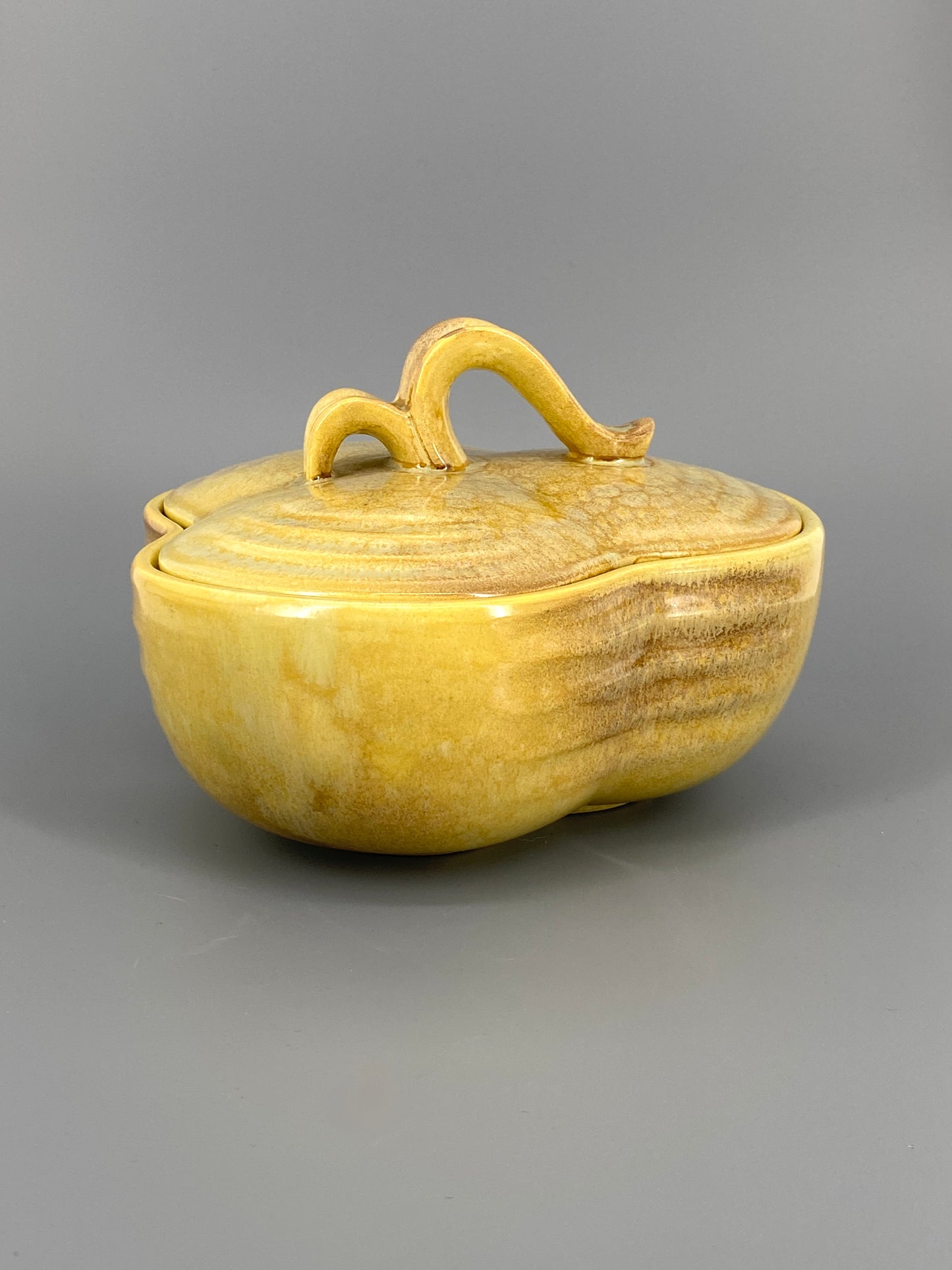 Vintage Keramik Dose mit Deckel, R 260, Gelb/Braune Glasur,  20er