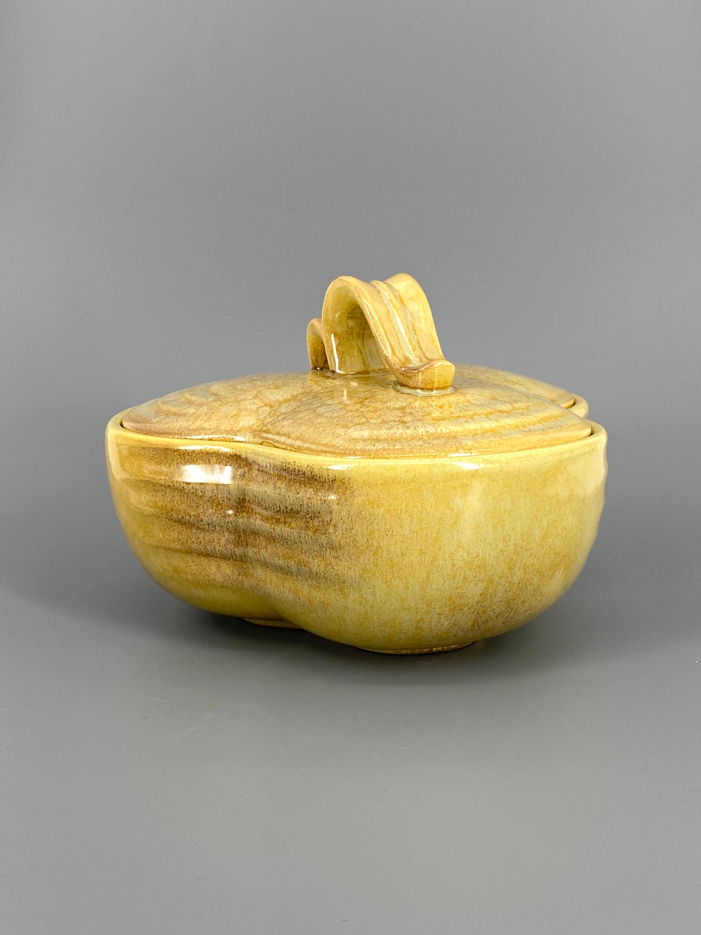 Vintage Keramik Dose mit Deckel, R 260, Gelb/Braune Glasur,  20er