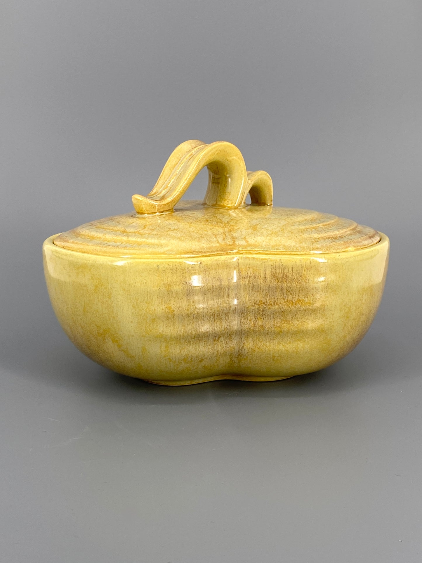 Vintage Keramik Dose mit Deckel, R 260, Gelb/Braune Glasur,  20er