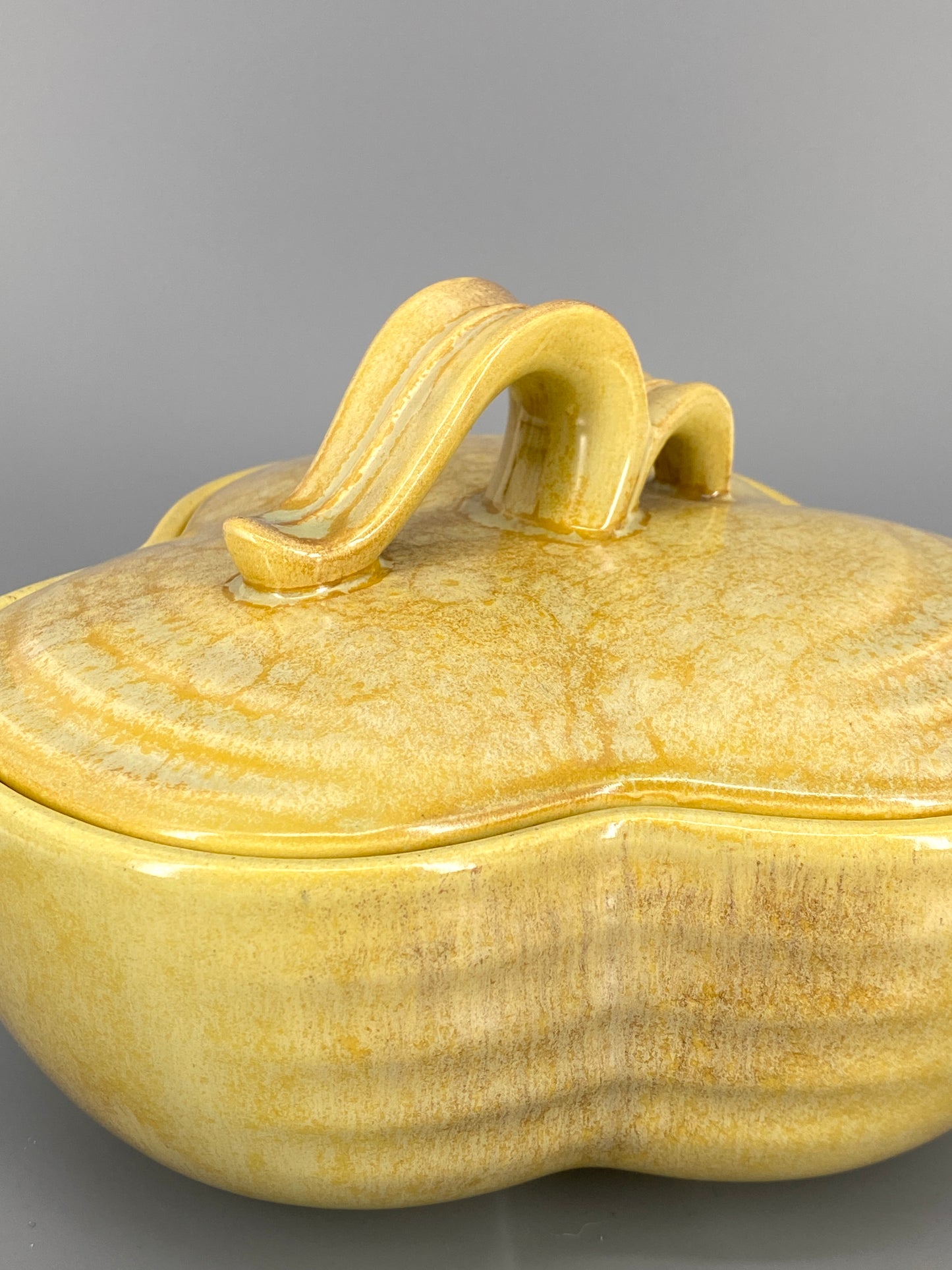 Vintage Keramik Dose mit Deckel, R 260, Gelb/Braune Glasur,  20er