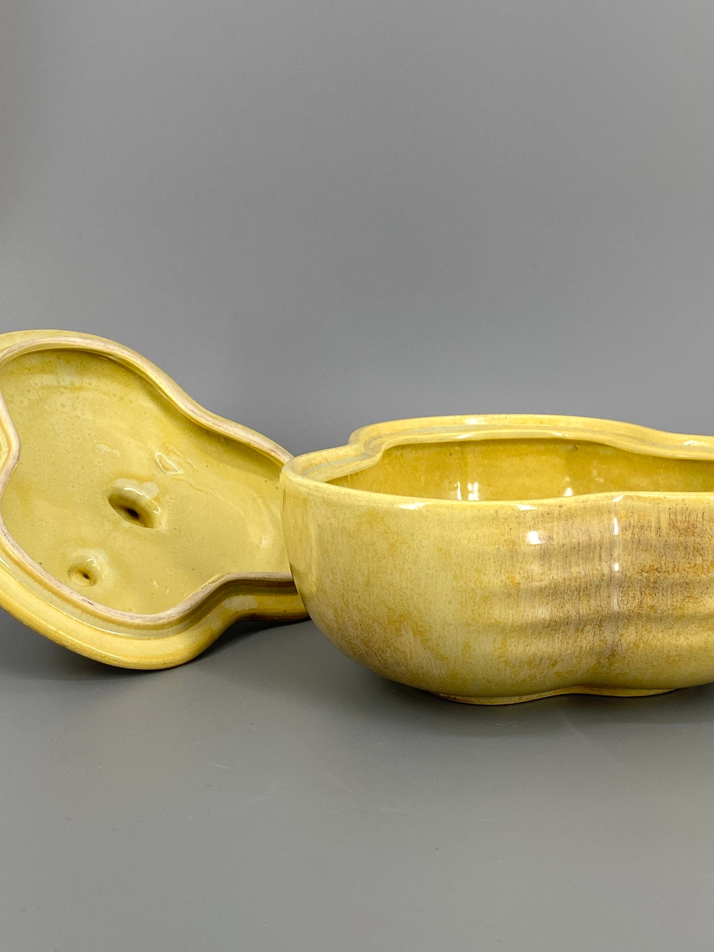 Vintage Keramik Dose mit Deckel, R 260, Gelb/Braune Glasur,  20er