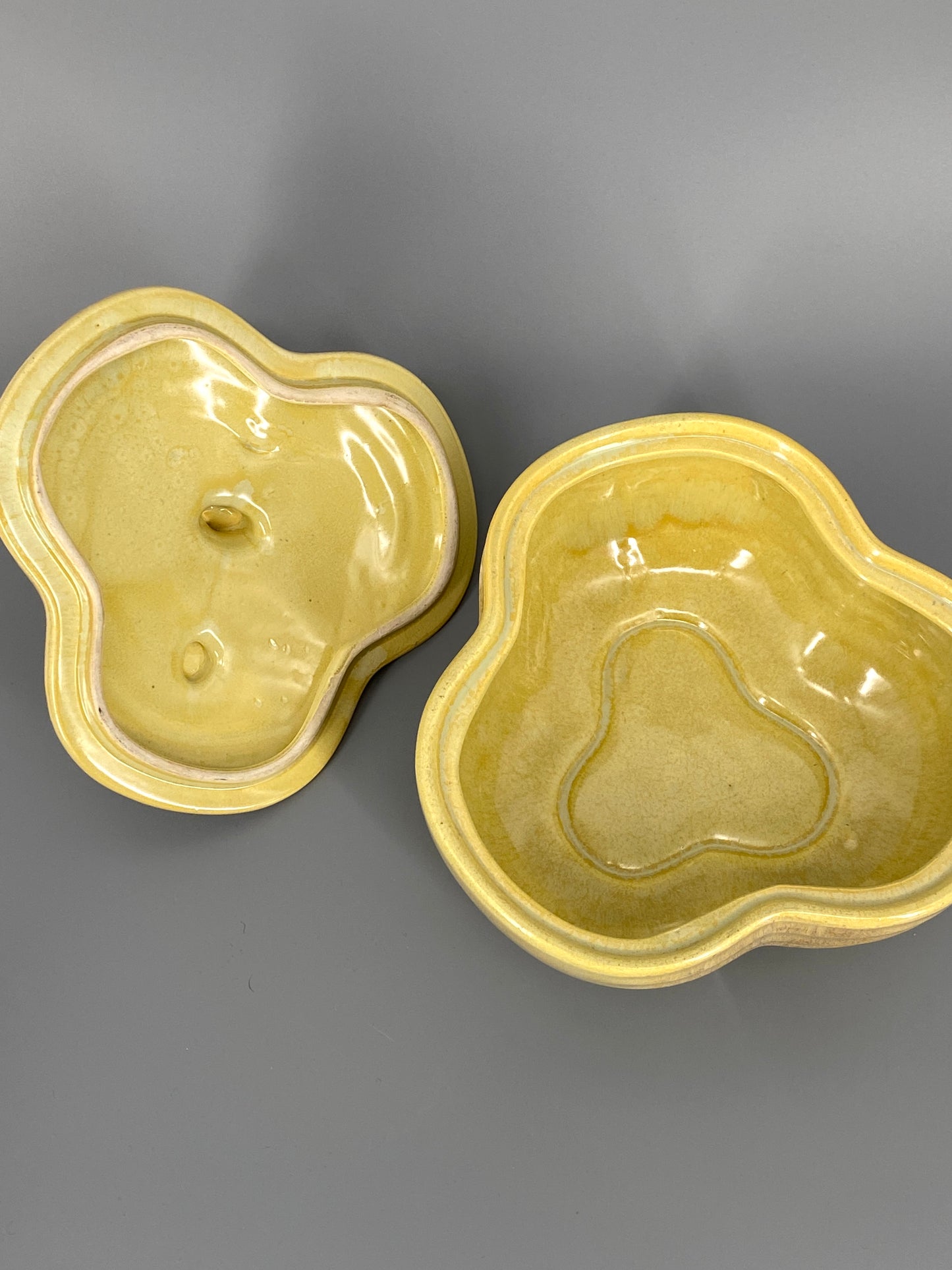 Vintage Keramik Dose mit Deckel, R 260, Gelb/Braune Glasur,  20er