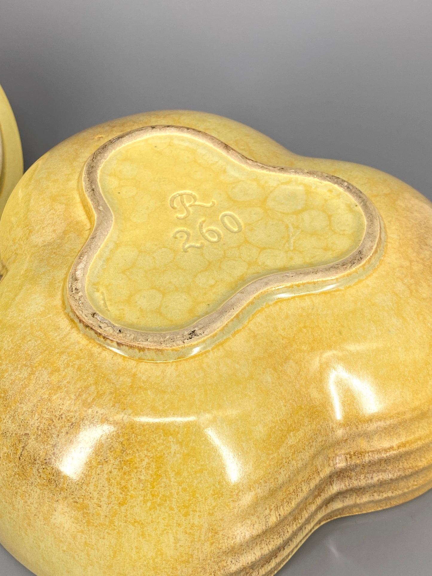 Vintage Keramik Dose mit Deckel, R 260, Gelb/Braune Glasur,  20er