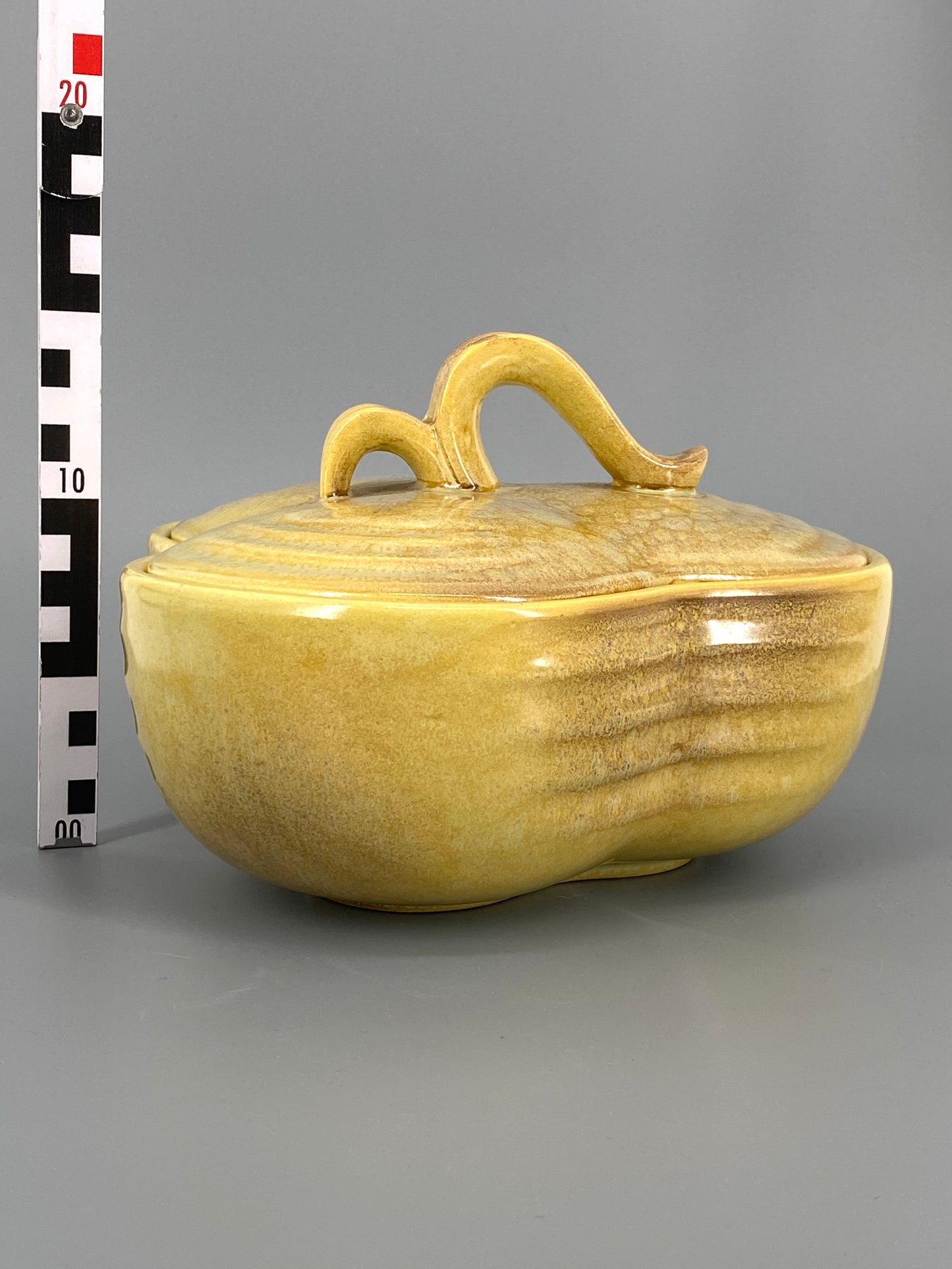 Vintage Keramik Dose mit Deckel, R 260, Gelb/Braune Glasur,  20er