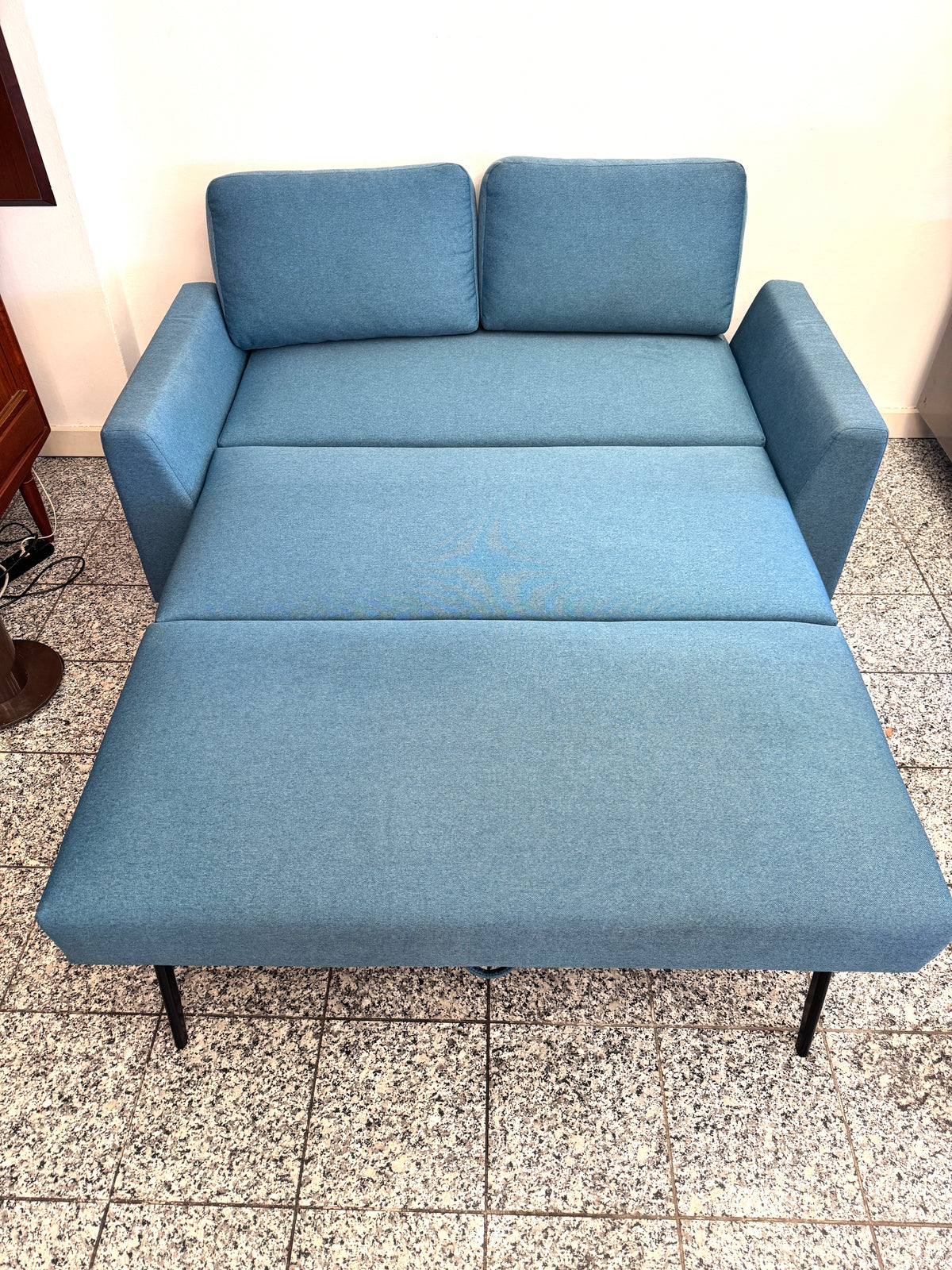 MODERNES SCHLAFSOFA COUCH RAUCHBLAU PETROL MELIERT GÄSTEBETT