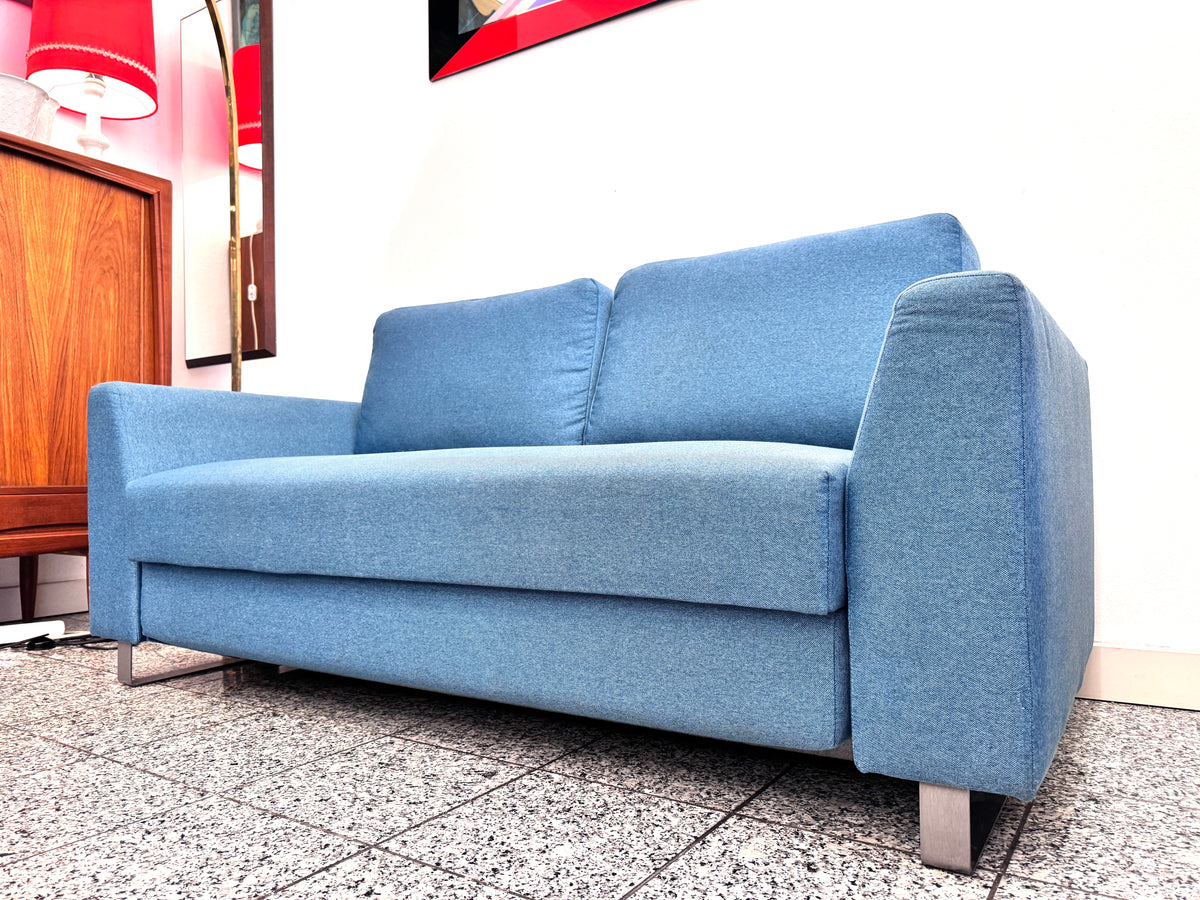 MODERNES SCHLAFSOFA COUCH RAUCHBLAU PETROL MELIERT GÄSTEBETT