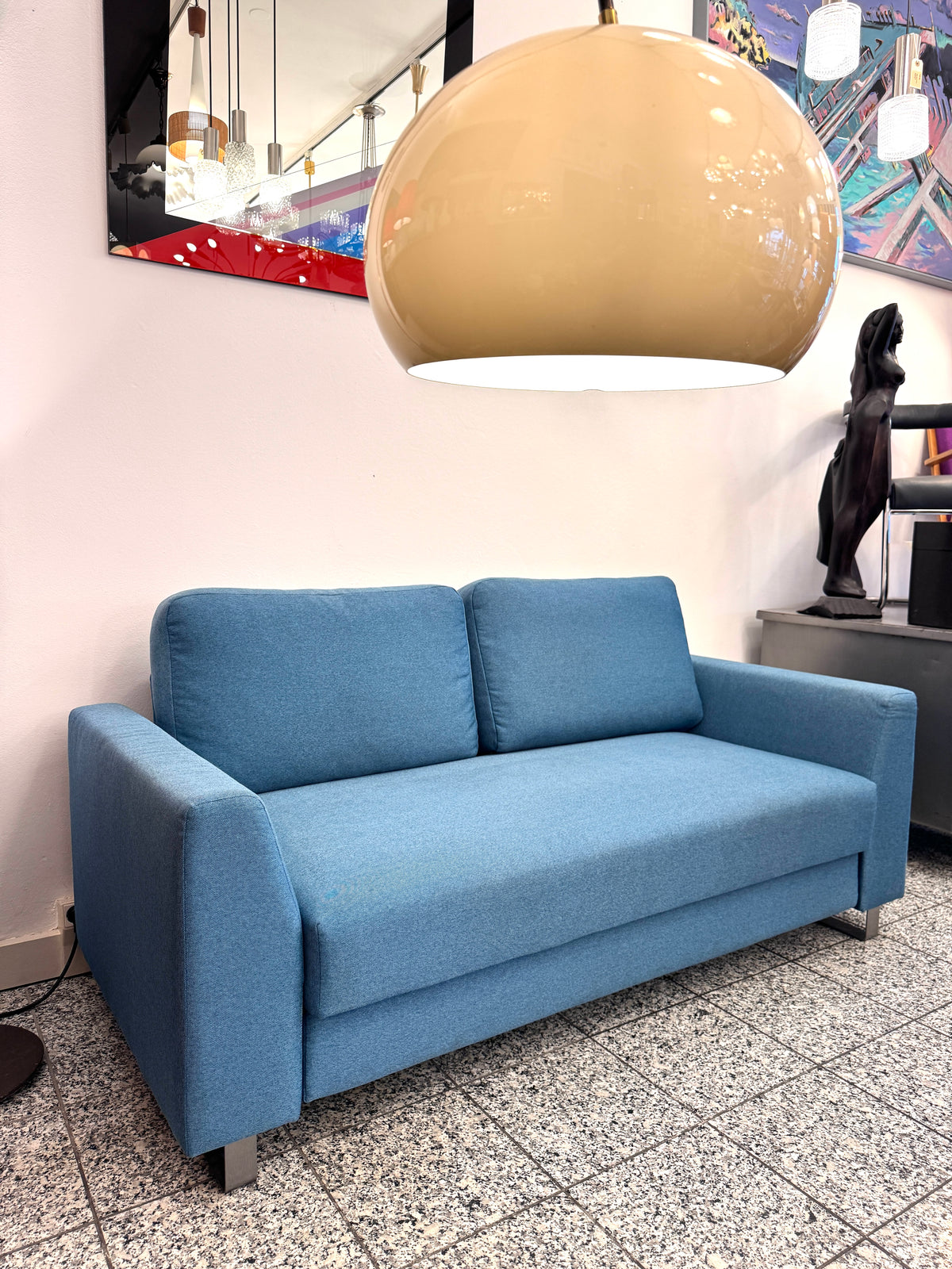 MODERNES SCHLAFSOFA COUCH RAUCHBLAU PETROL MELIERT GÄSTEBETT