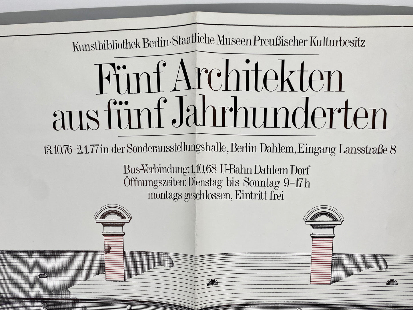 Ausstellungsplakat, Architektur. Fünf Architekten aus fünf Jahrhunderten.
